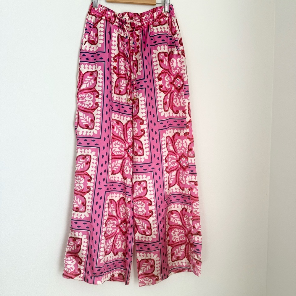 Alex & Parker Satin Printed Wide Leg Pants Pink Women’s Size M